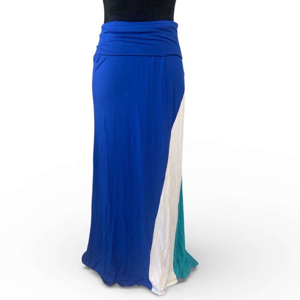 Arden B color-block maxi skirt,Blue,Teal green, white,fold over long,Dress, Med - Picture 3 of 8